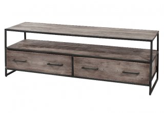 Meuble tv TURF bois d'acacia teinte grise 2 tiroirs